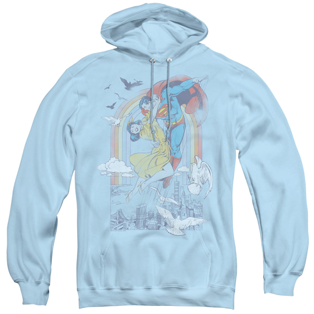 DC Comics Rainbow Love Mens Hoodie Light Blue