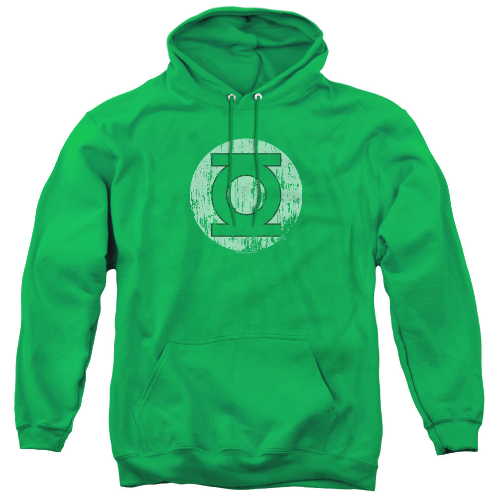 DC Comics Distressed Lantern Logo Mens Hoodie Kelly Green