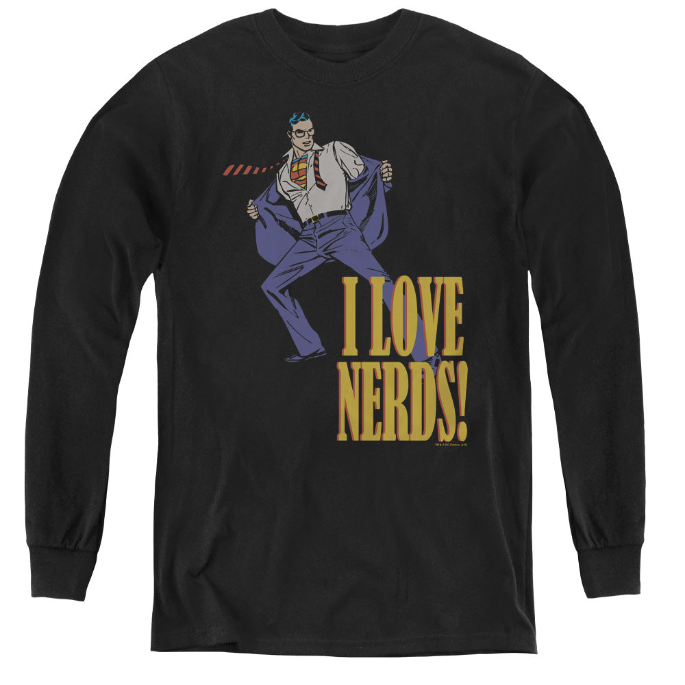 DC Comics I Love Nerds Long Sleeve Kids Youth T Shirt Black