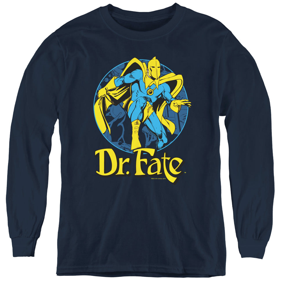 DC Comics Dr Fate Ankh Long Sleeve Kids Youth T Shirt Navy Blue