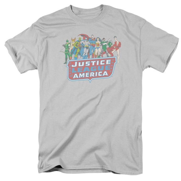 DC Comics Justice League America Lineup Mens T Shirt Silver