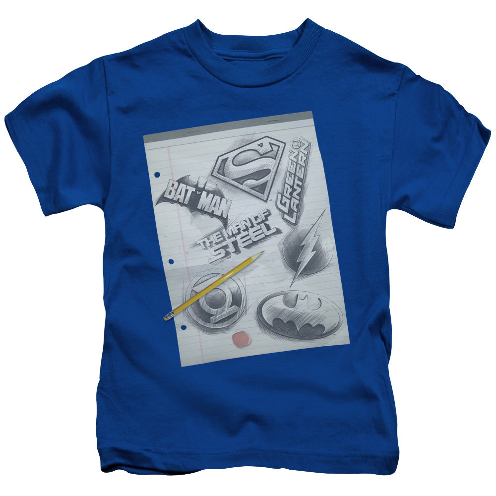 DC Comics Logo Note Paper Juvenile Kids Youth T Shirt Royal Blue