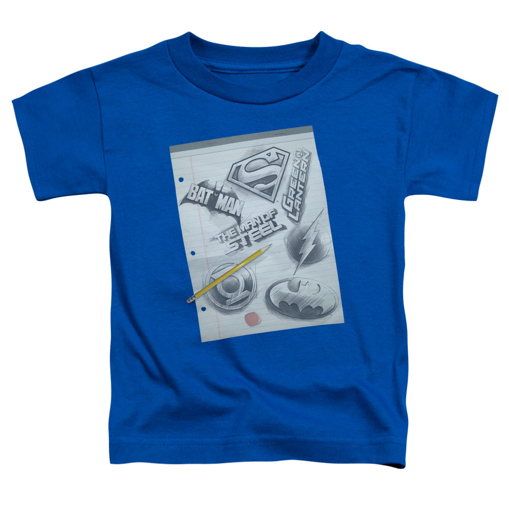 DC Comics Logo Note Paper Toddler Kids Youth T Shirt Royal Blue