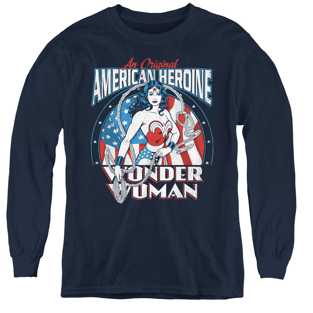 DC Comics American Heroine Long Sleeve Kids Youth T Shirt Navy Blue