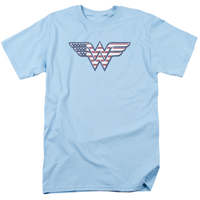 DC Comics Wonder Woman American Flag Mens T Shirt Light Blue