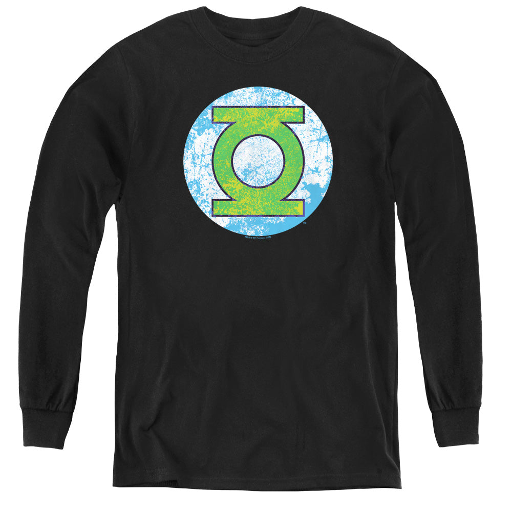 DC Comics Gl Neon Distress Logo Long Sleeve Kids Youth T Shirt Black