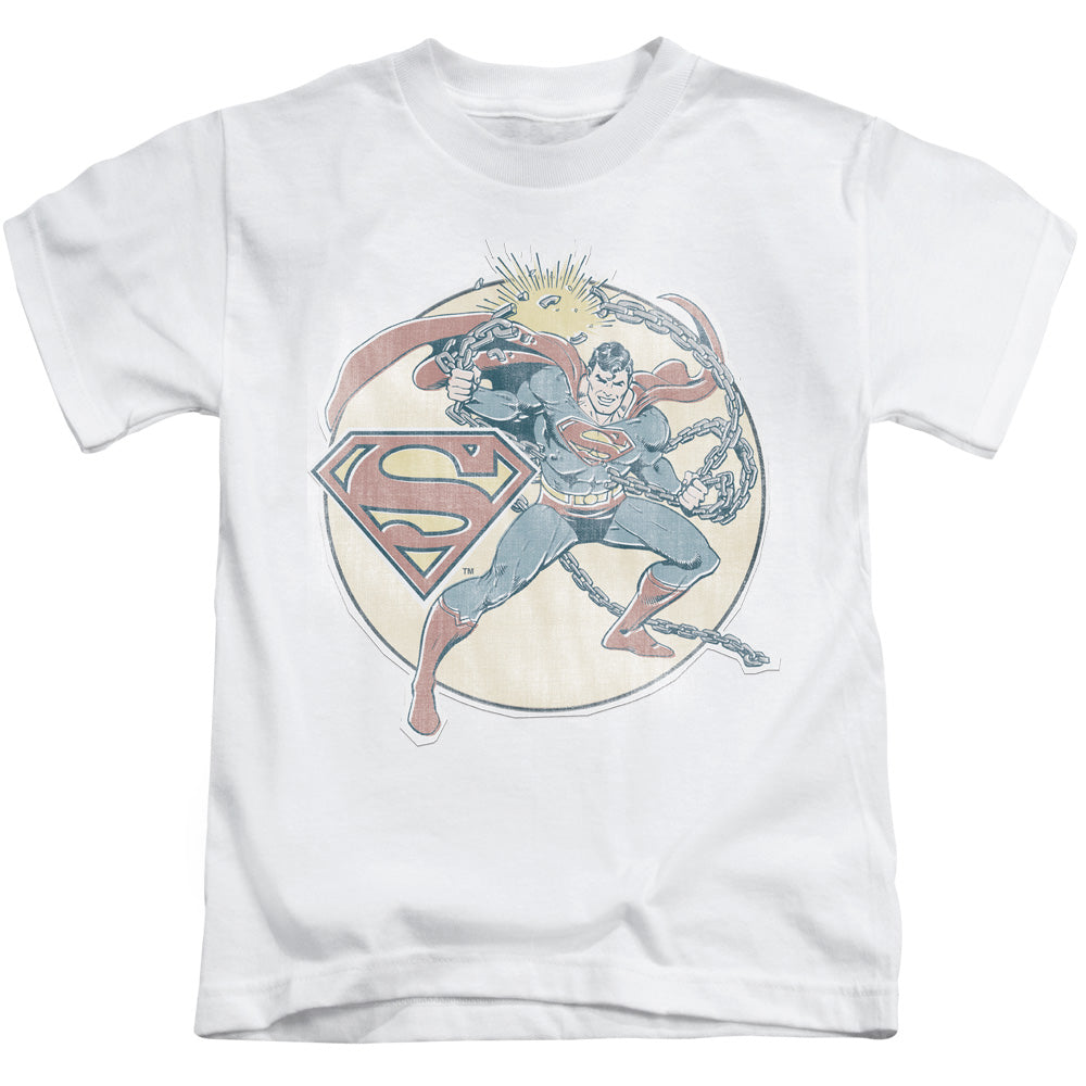 DC Comics Retro Superman Iron on Juvenile Kids Youth T Shirt White