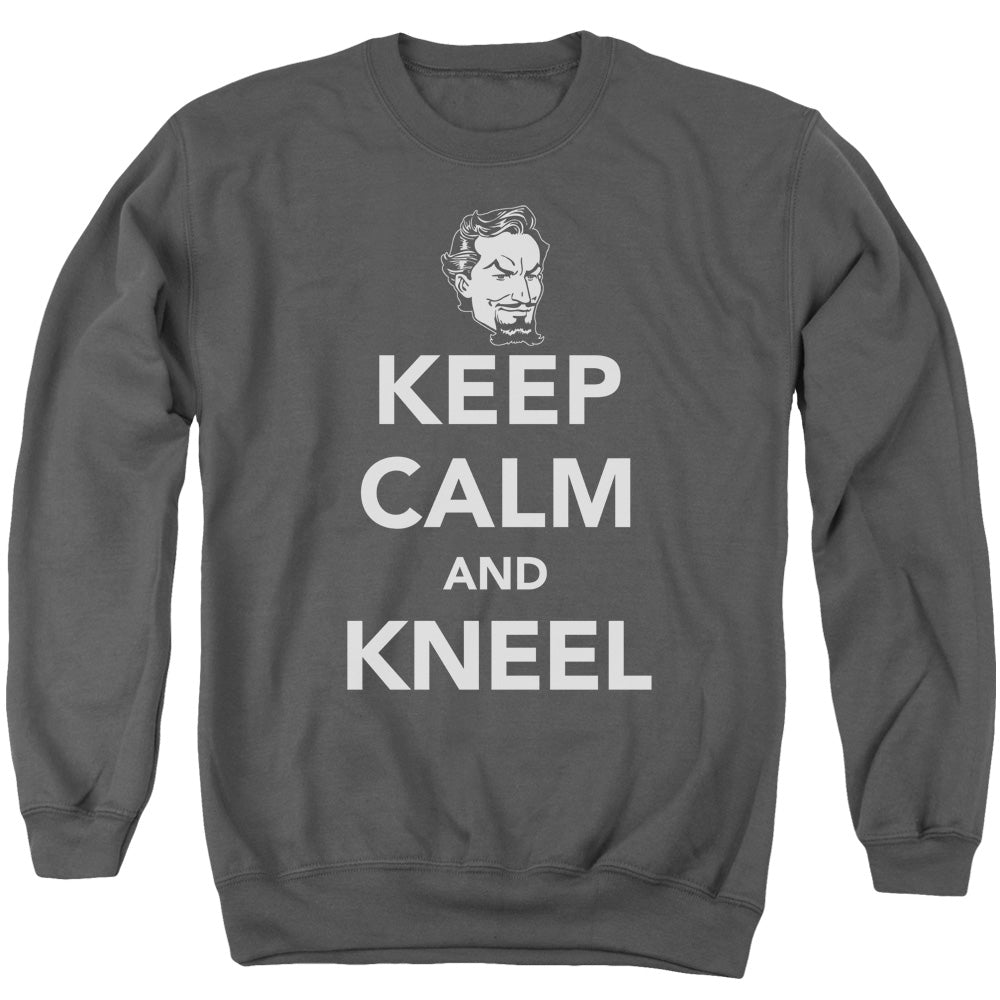 DC Comics Keep Calm and Kneel Mens Crewneck Sweatshirt Charcoal