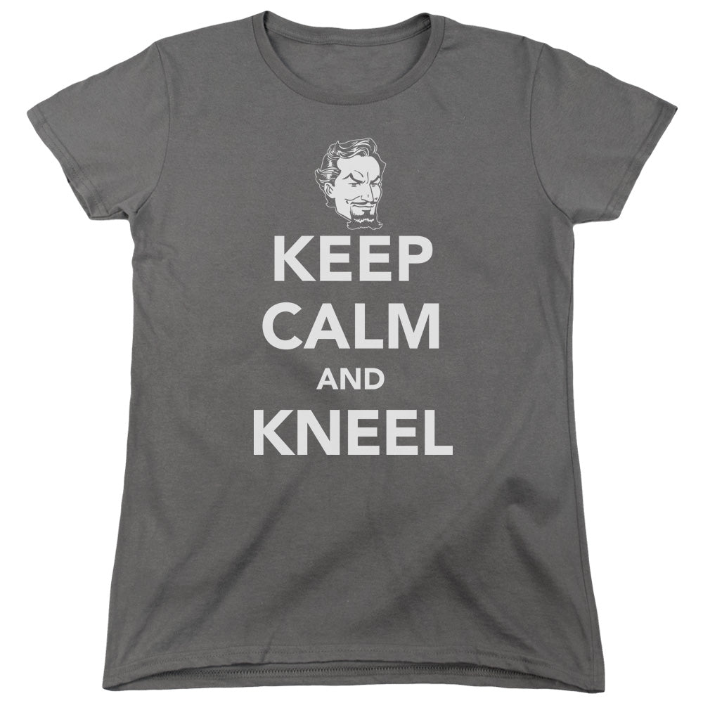 DC Comics Keep Calm and Kneel Womens T Shirt Charcoal