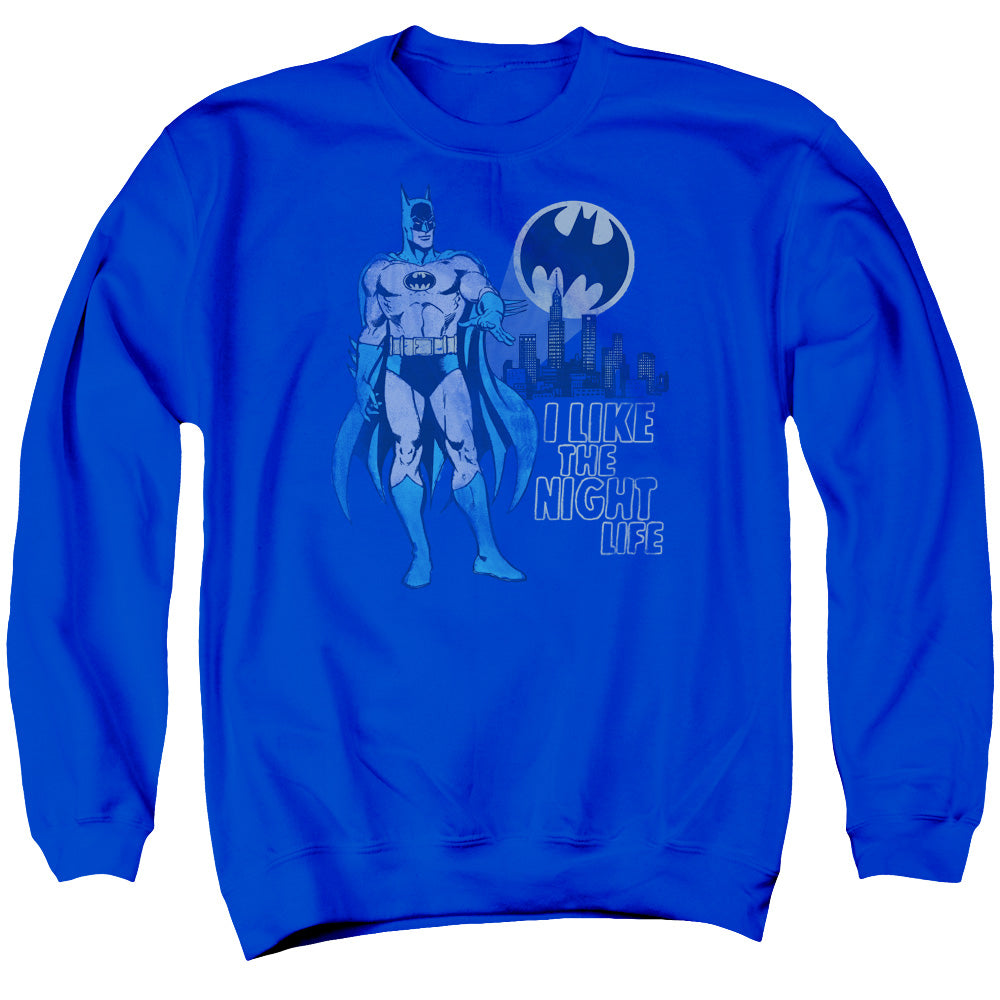 DC Comics Night Life Mens Crewneck Sweatshirt Royal Blue