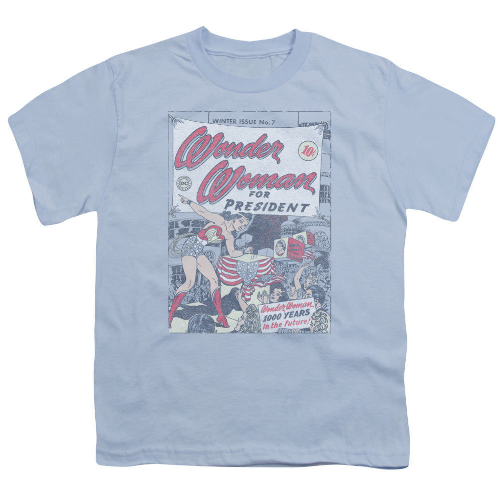 DC Comics Ww for President Kids Youth T Shirt Light Blue