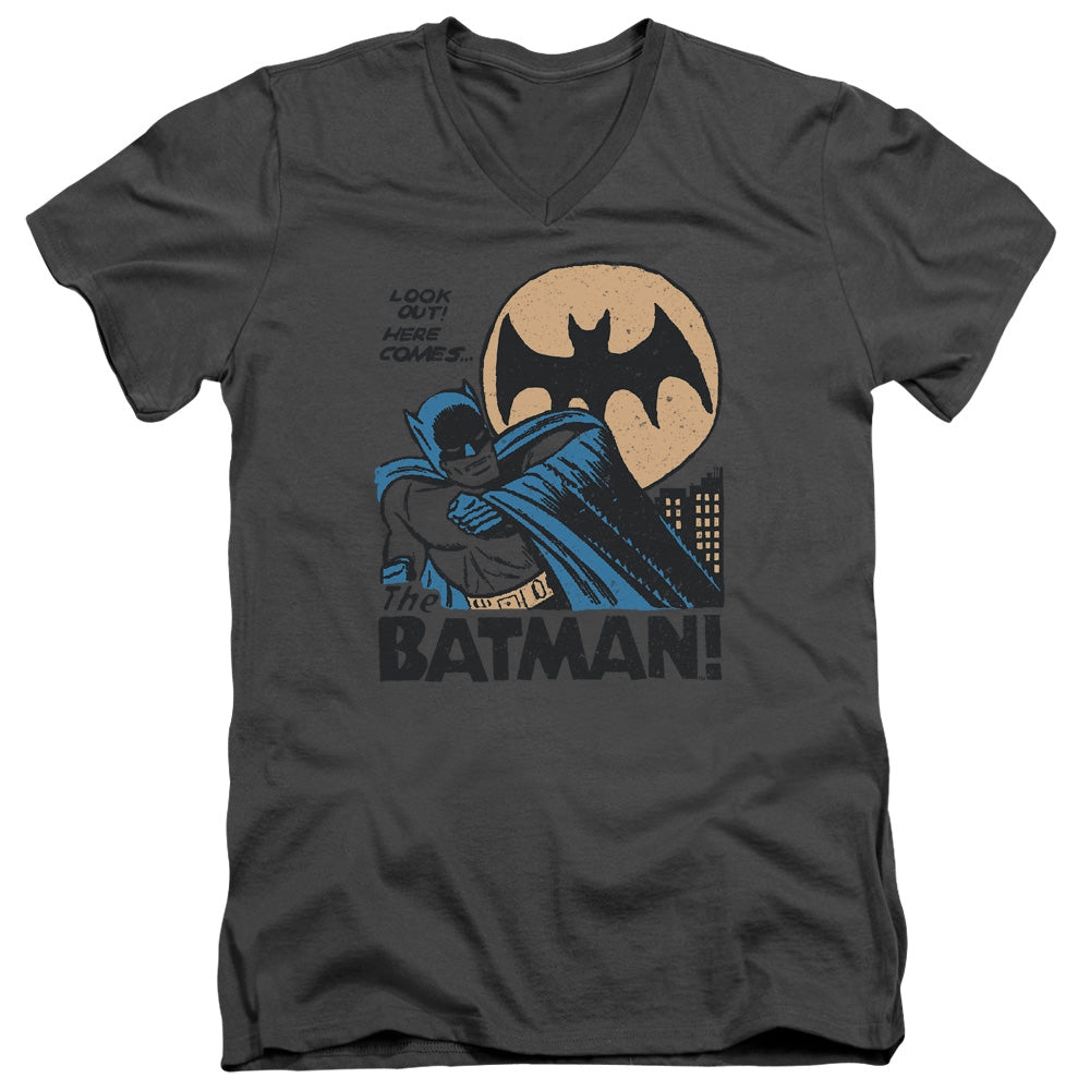 DC Comics Look Out Mens Slim Fit V Neck T Shirt Charcoal