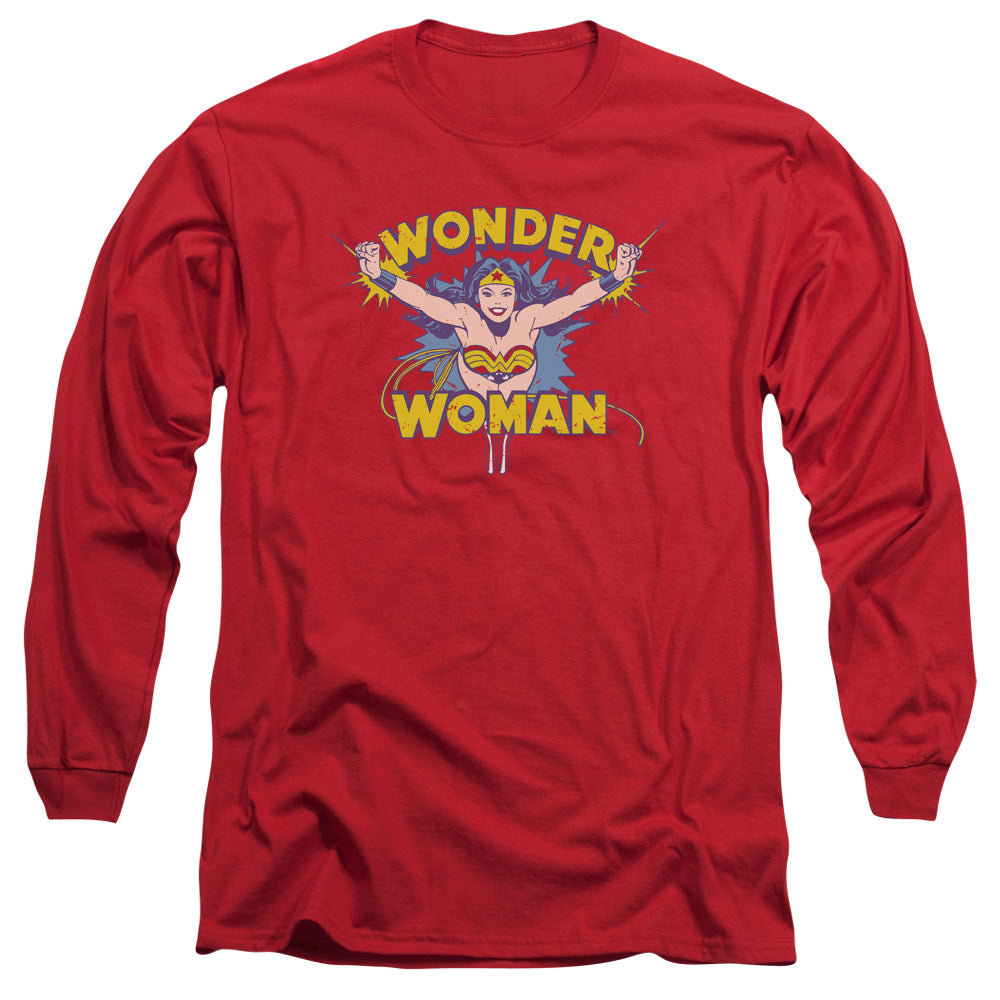 DC Comics Flying Through Mens Long Sleeve Shirt Red