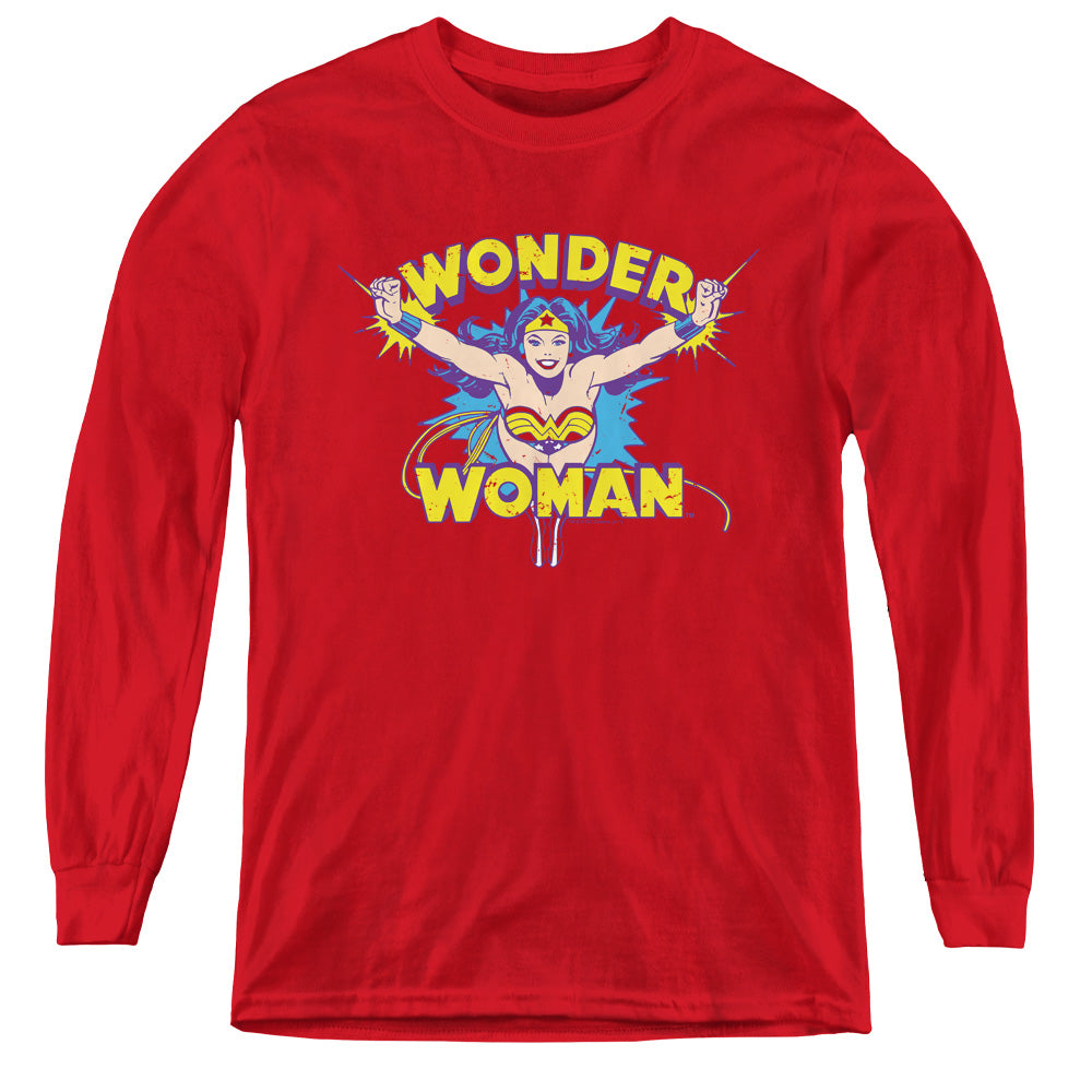 DC Comics Flying Through Long Sleeve Kids Youth T Shirt Red
