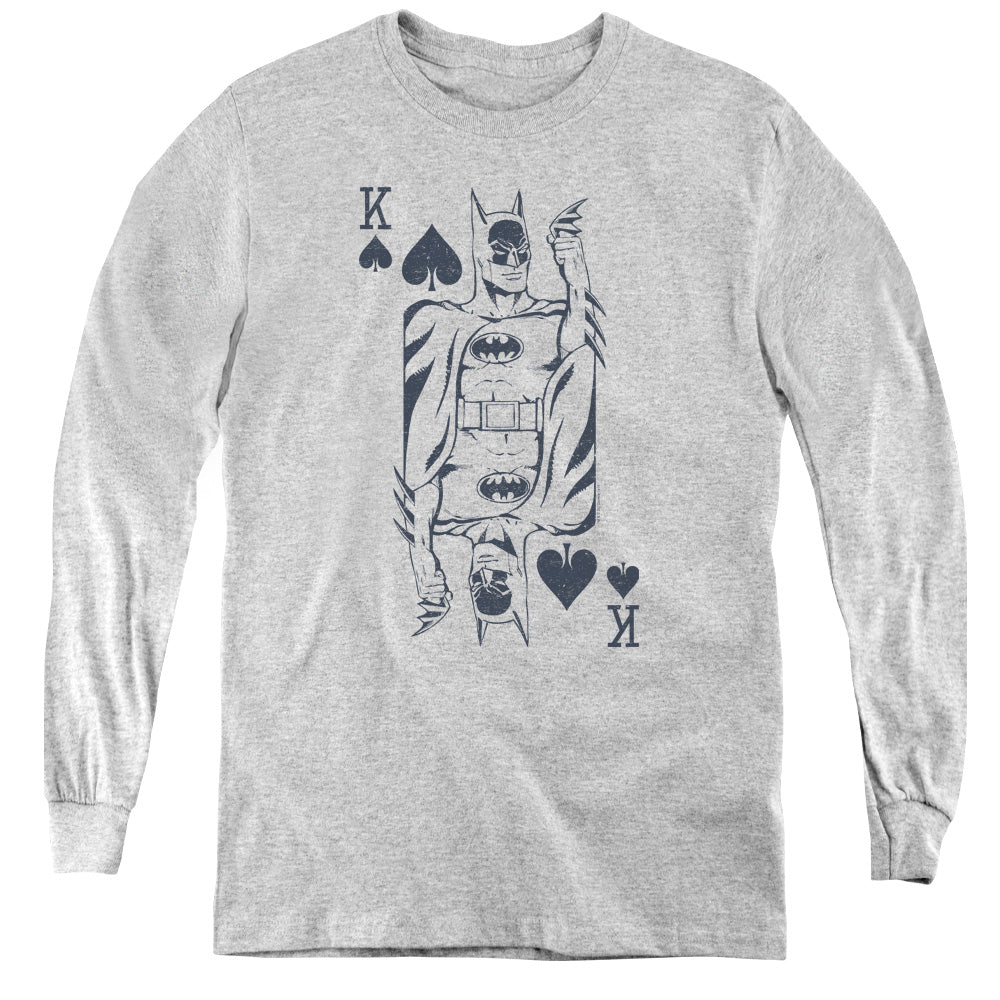 DC Comics Bat Card Long Sleeve Kids Youth T Shirt Athletic Heather