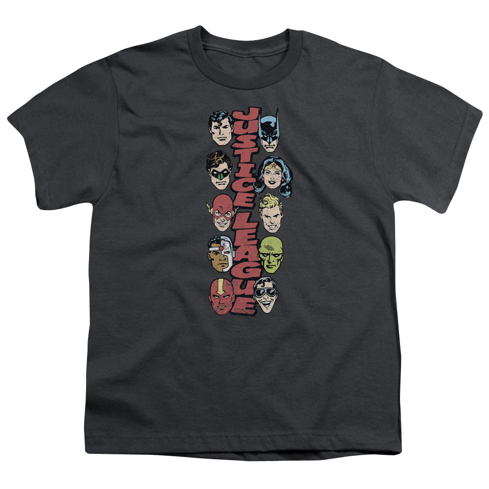 DC Comics Stacked Justice Kids Youth T Shirt Charcoal