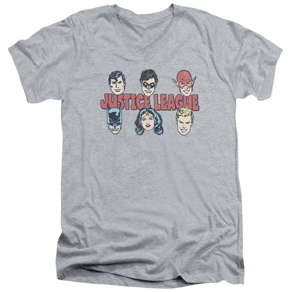 DC Comics Justice Lineup Mens Slim Fit V Neck T Shirt Athletic Heather