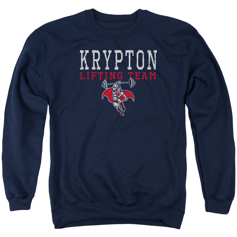 DC Comics Krpton Lifting Mens Crewneck Sweatshirt Navy Blue