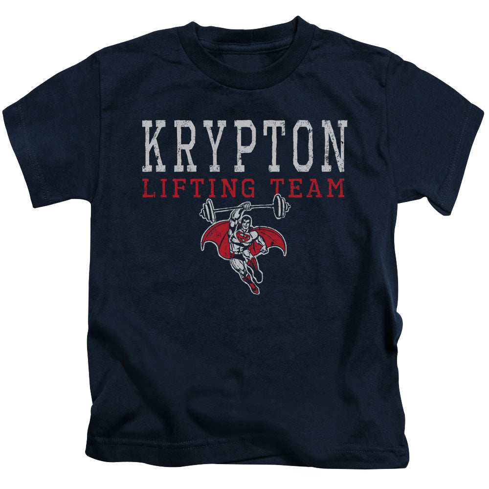 DC Comics Krpton Lifting Juvenile Kids Youth T Shirt Navy Blue