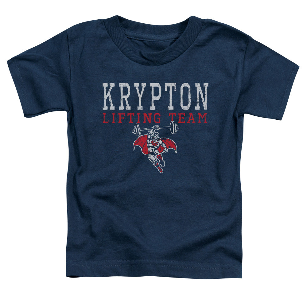 DC Comics Krpton Lifting Toddler Kids Youth T Shirt Navy Blue