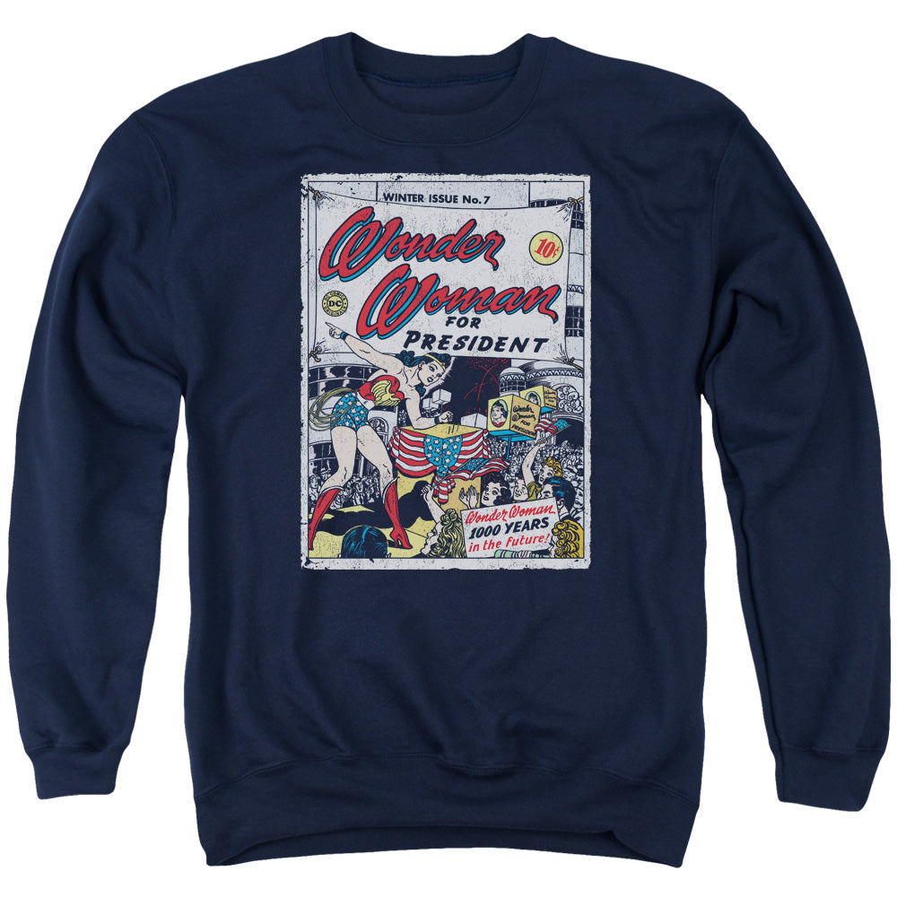 DC Comics Ww for President Mens Crewneck Sweatshirt Navy Blue