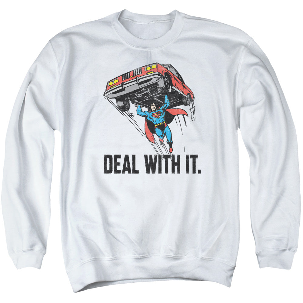 DC Comics Deal With It Mens Crewneck Sweatshirt White