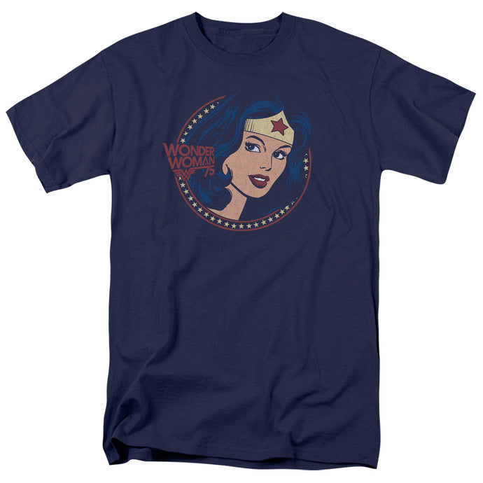DC Comics Wonder Woman 75 Starburst Portrait Mens T Shirt Navy Blue