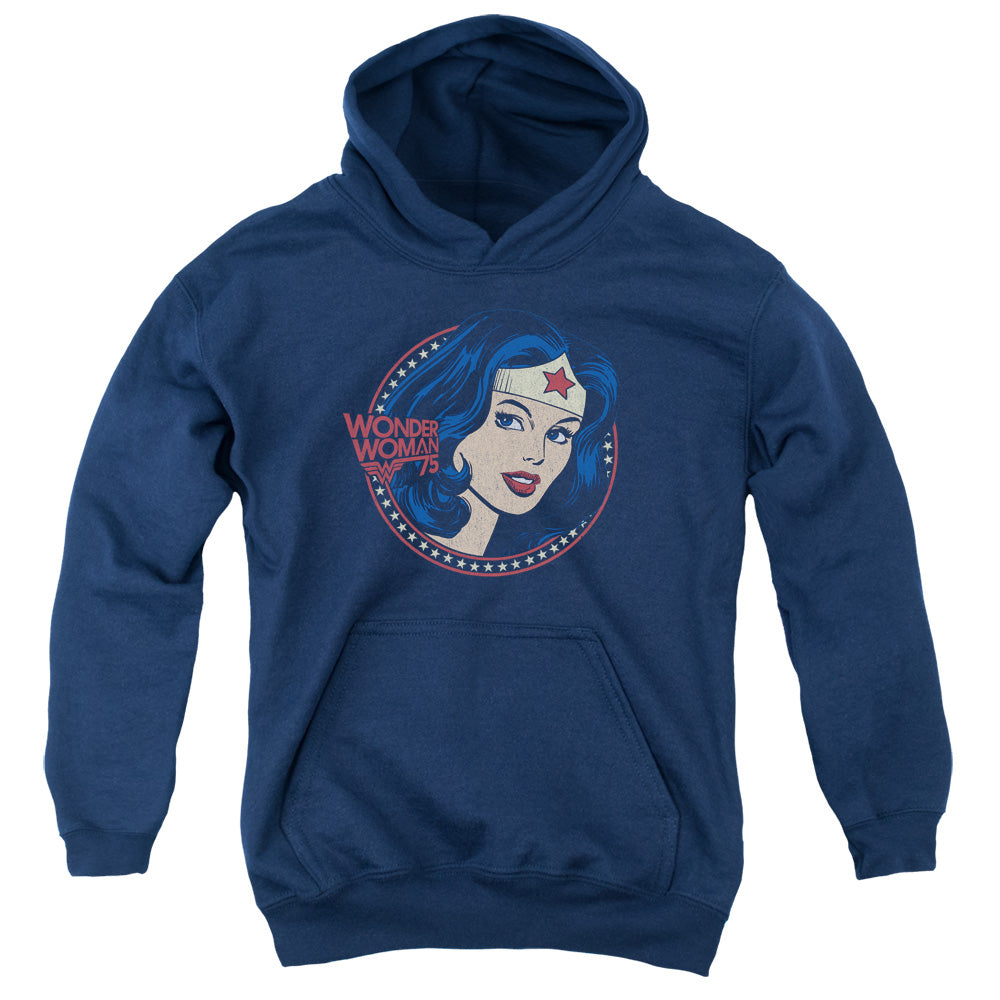 DC Comics WW75 Starburst Portrait Kids Youth Hoodie Navy Blue