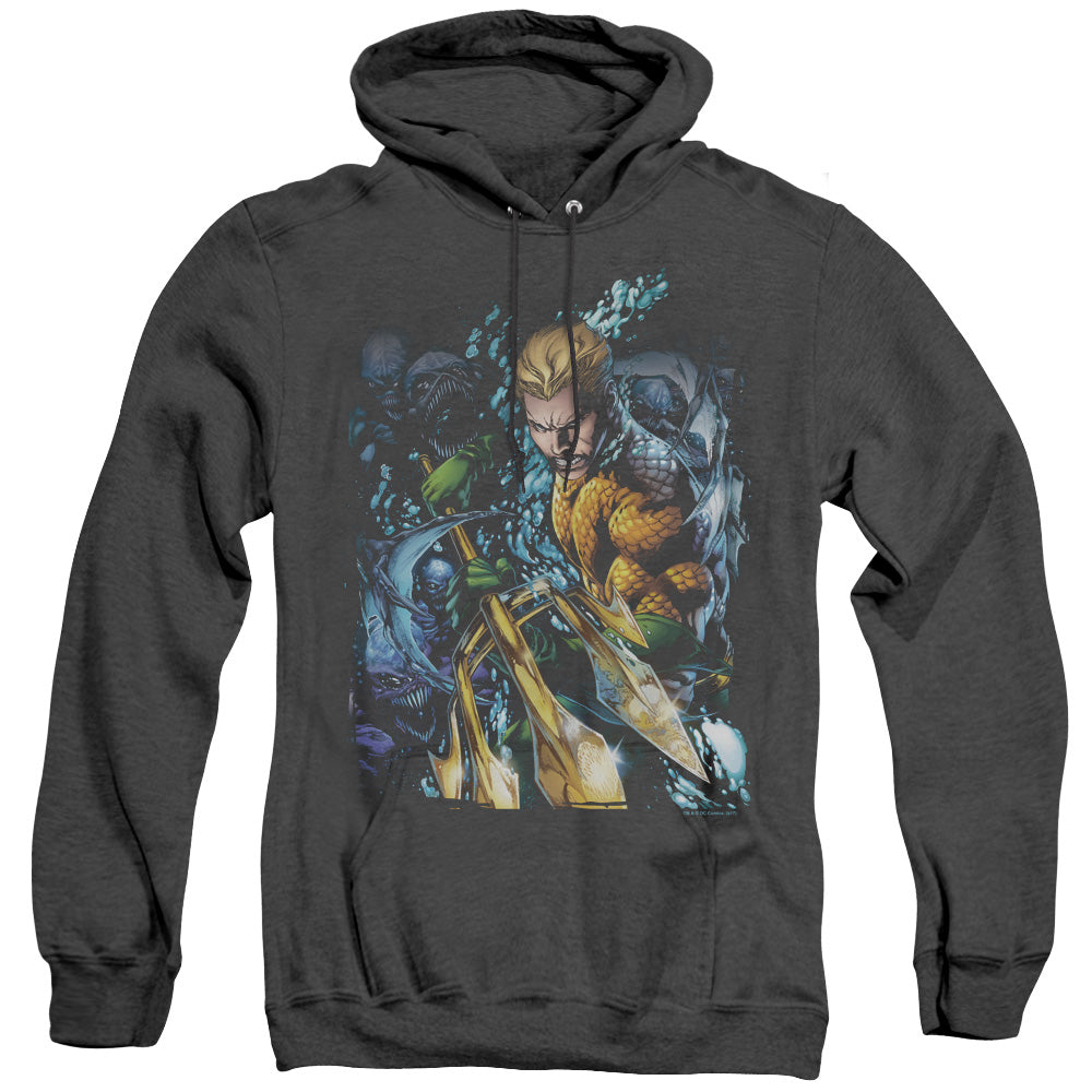 Jla Aquaman #1 Mens Heather Hoodie Black Officially Licensed