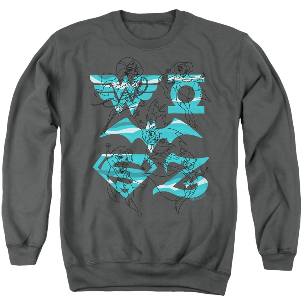 Dc Superhero Girls Line Art Group Mens Crewneck Sweatshirt Charcoal