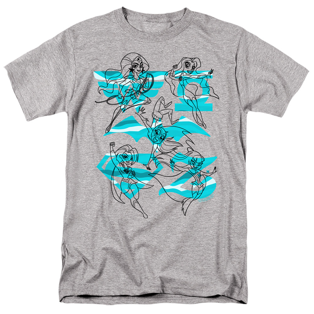 DC Comics Superhero Girls Line Art Group Mens T Shirt Athletic Heather