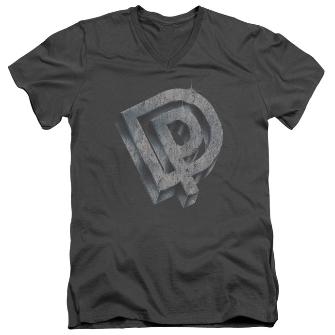 Deep Purple DP Logo Mens Slim Fit V-Neck T Shirt Charcoal