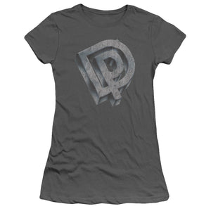Deep Purple DP Logo Junior Sheer Cap Sleeve Womens T Shirt Charcoal