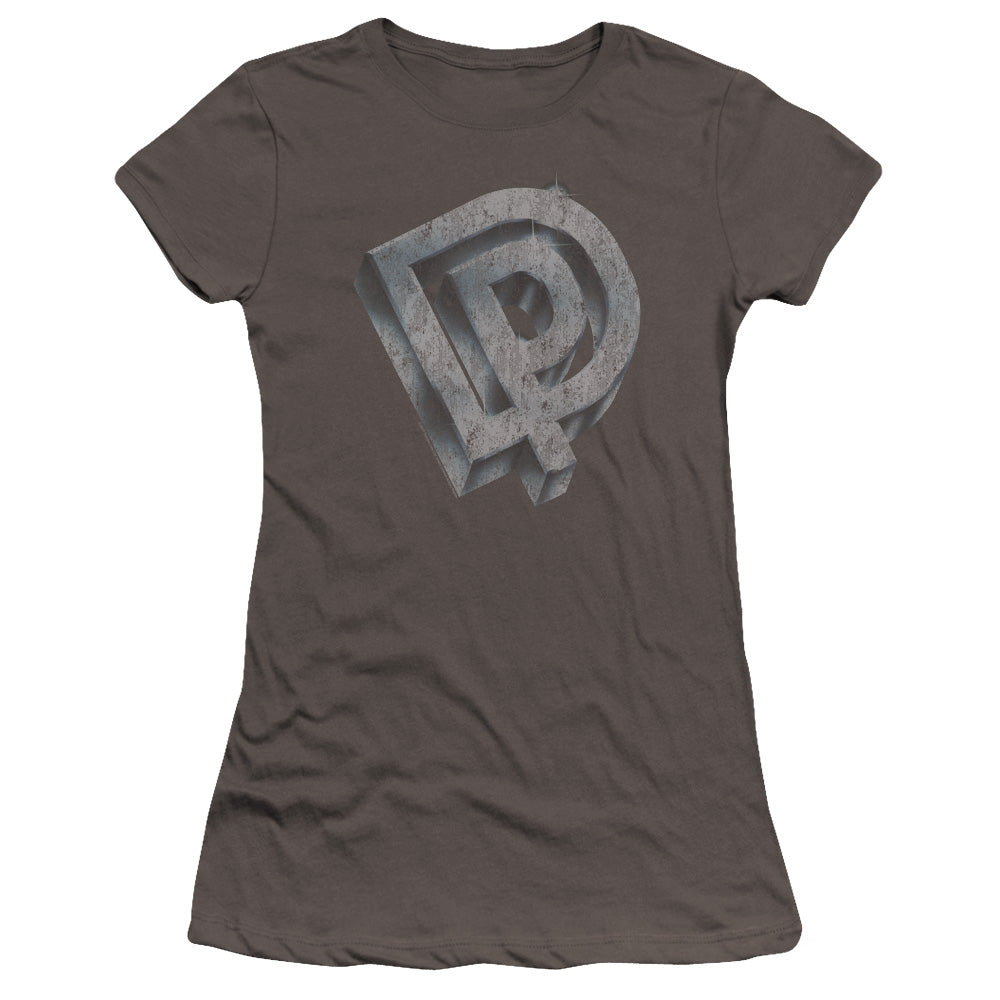 Deep Purple DP Logo Junior Sheer Cap Sleeve Premium Bella Canvas Womens T Shirt Charcoal