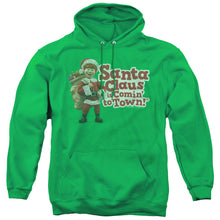 Load image into Gallery viewer, Santa Claus is Comin to Town Santa Logo Mens Hoodie Kelly Green