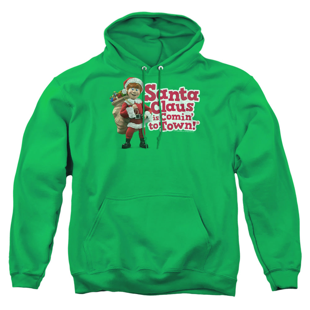 Santa Claus Is Comin To Town Santa Logo Mens Hoodie Kelly Green Officially Licensed