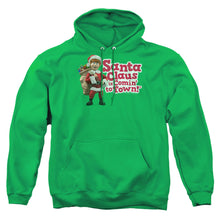 Load image into Gallery viewer, Santa Claus Is Comin To Town Santa Logo Mens Hoodie Kelly Green