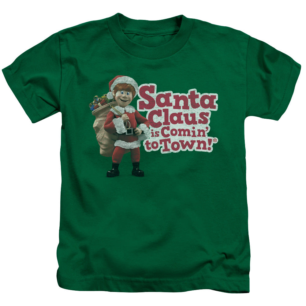 Santa Claus is Comin to Town Santa Logo Juvenile Kids Youth T Shirt Kelly Green