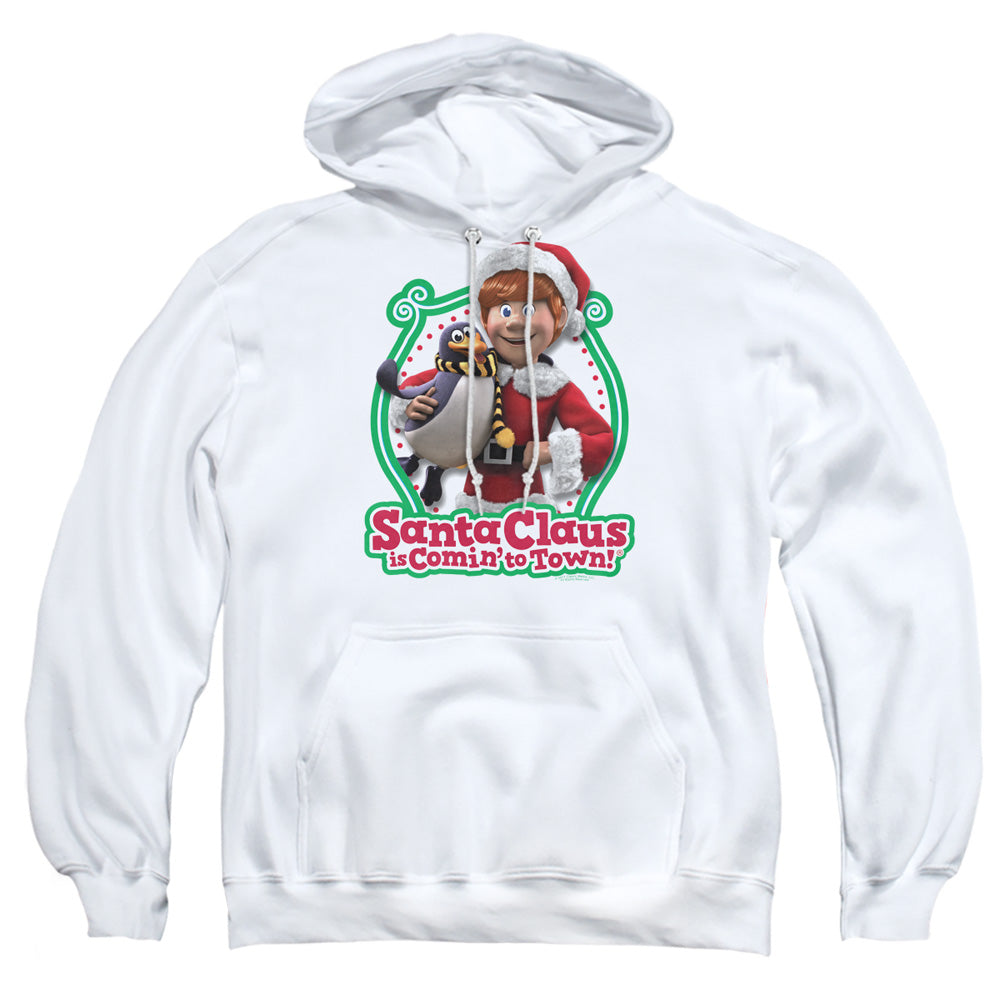 Santa Claus Is Comin To Town Penguin Mens Hoodie White Officially Licensed