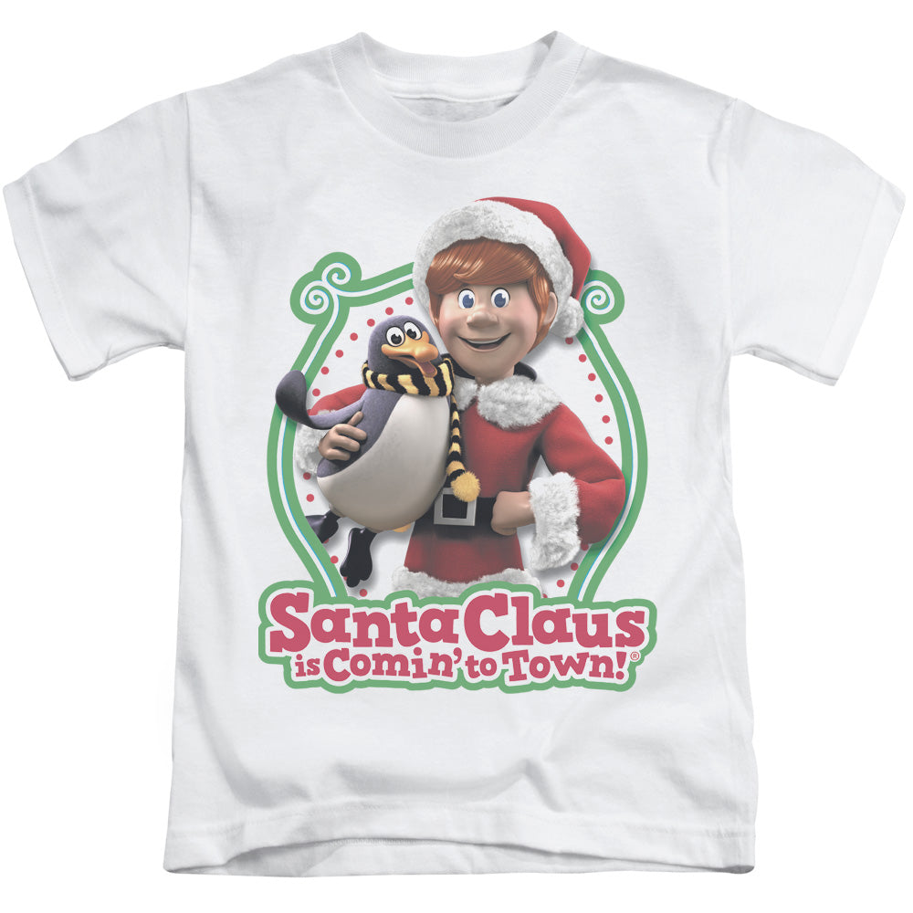Santa Claus is Comin to Town Penguin Juvenile Kids Youth T Shirt White