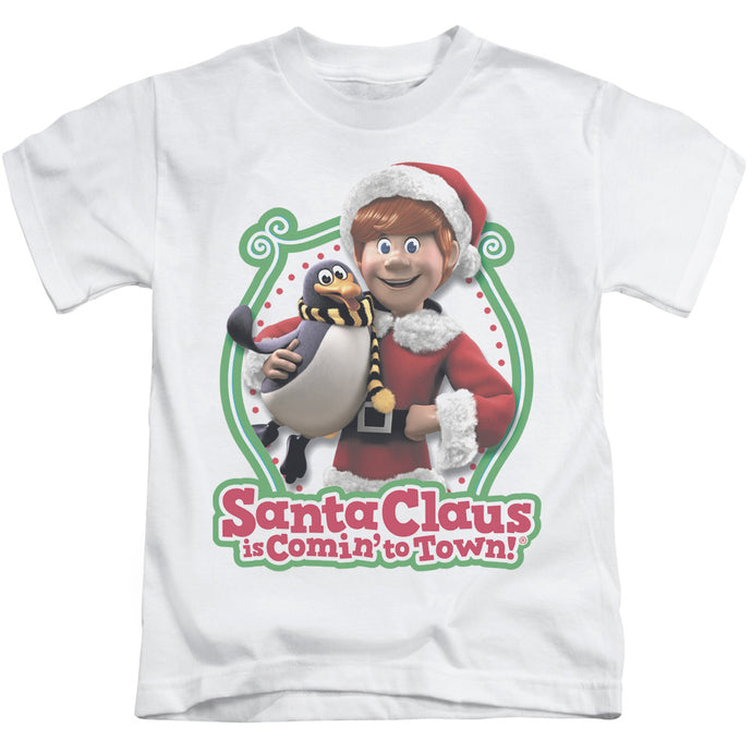 Santa Claus is Comin to Town Penguin Juvenile Kids Youth T Shirt White 