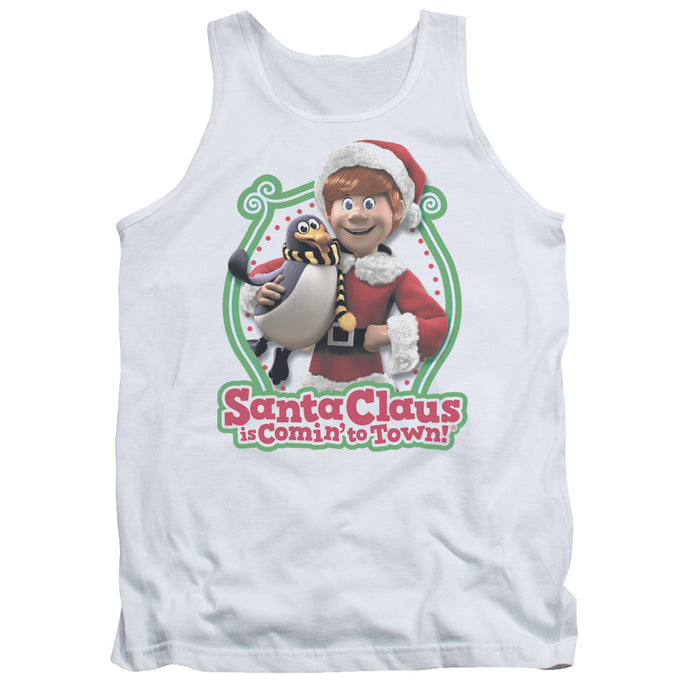 Santa Claus is Comin to Town Penguin Mens Tank Top Shirt White