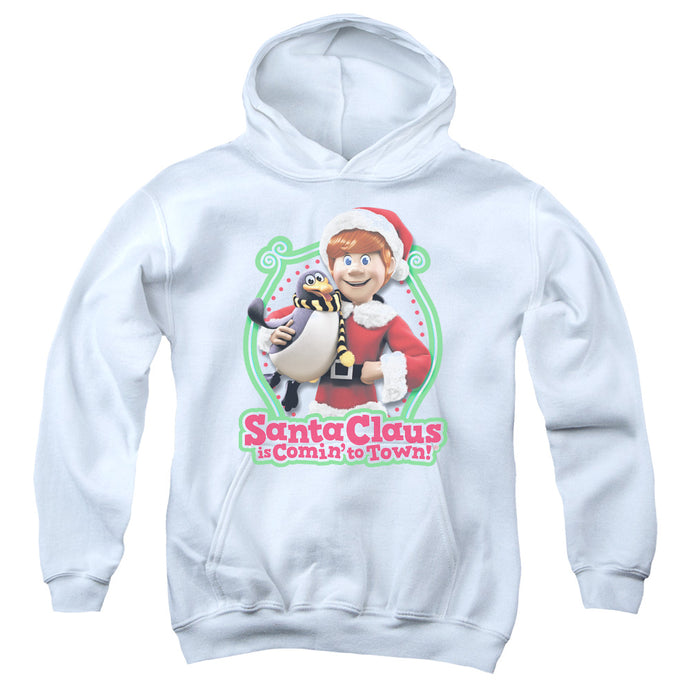 Santa Claus is Comin to Town Penguin Kids Youth Hoodie White