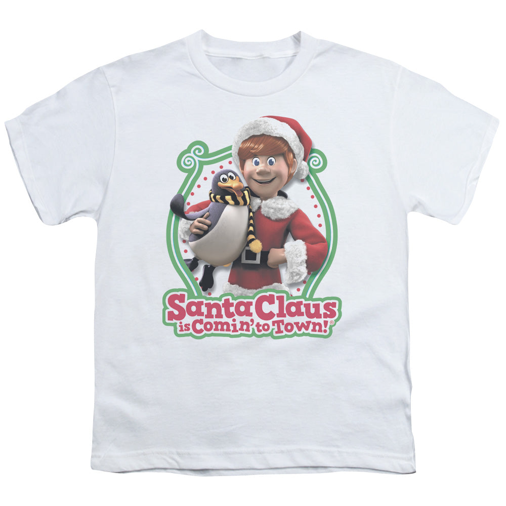Santa Claus is Comin to Town Penguin Kids Youth T Shirt White
