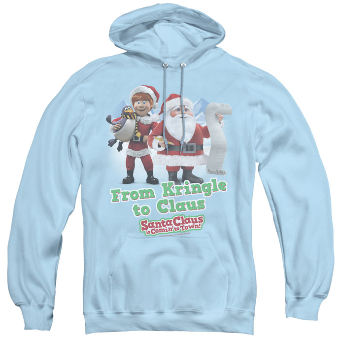 Santa Claus is Comin to Town Kringle to Claus Mens Hoodie Light Blue
