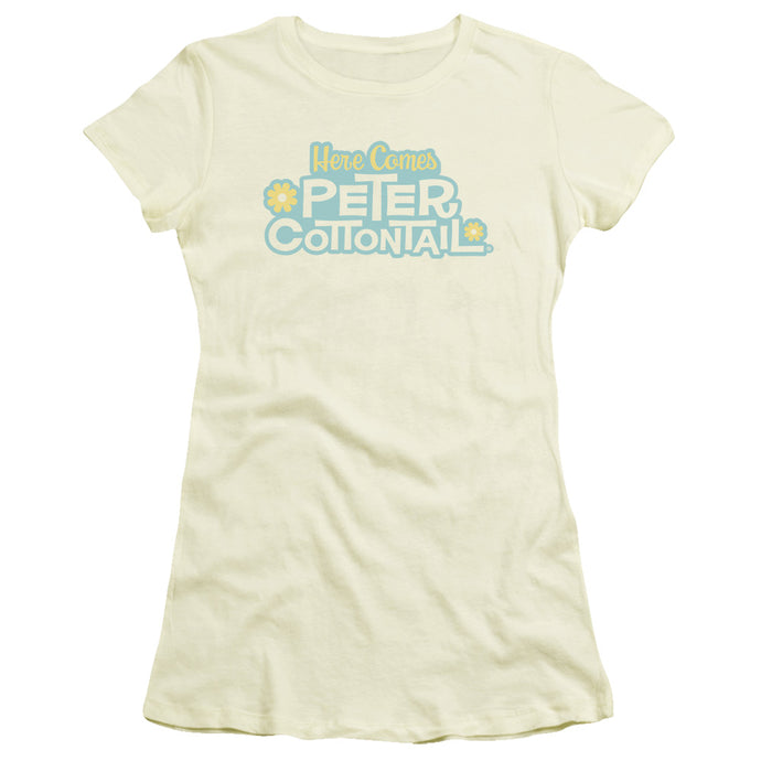 Here Comes Peter Cottontail Logo Junior Sheer Cap Sleeve Womens T Shirt Cream