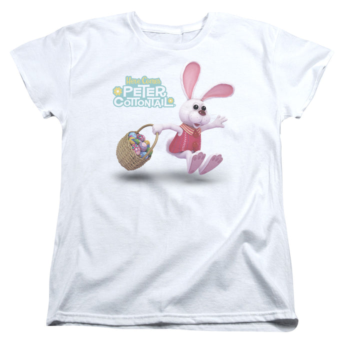 Here Comes Peter Cottontail Hop Around Womens T Shirt White