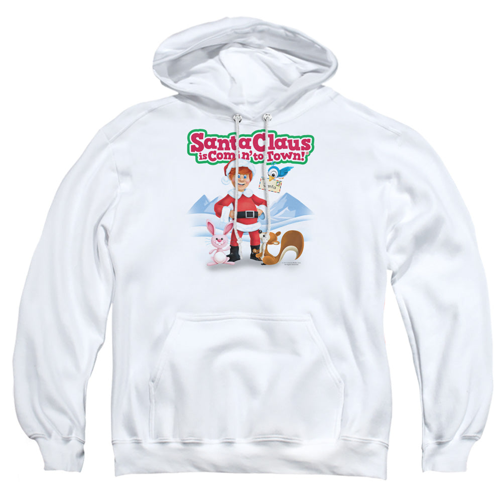Santa Claus Is Comin To Town Animal Friends Mens Hoodie White Officially Licensed