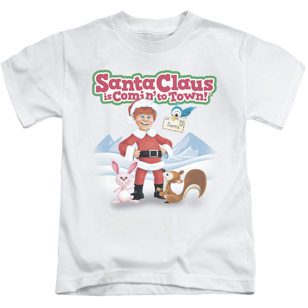 Santa Claus is Comin to Town Animal Friends Juvenile Kids Youth T Shirt White