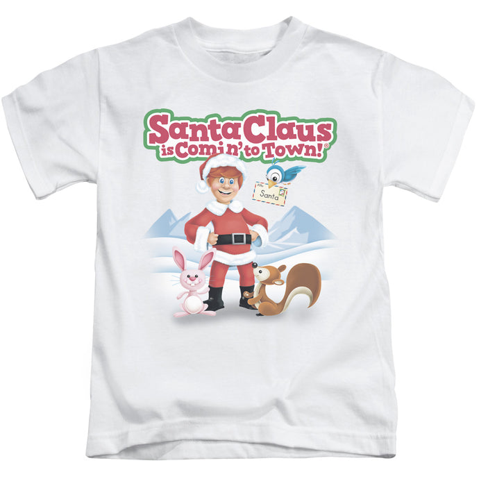 Santa Claus is Comin to Town Animal Friends Juvenile Kids Youth T Shirt White 